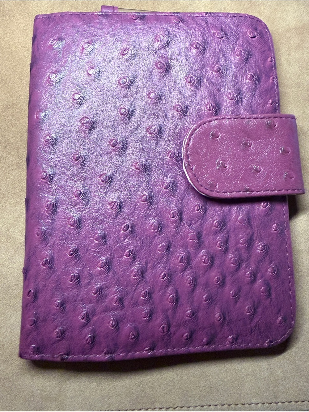 Purple Faux Ostrich Leather Folio with Snap Closure